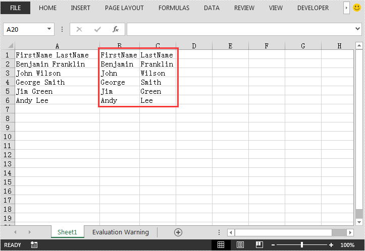 Convert Text to Columns in Excel in Java