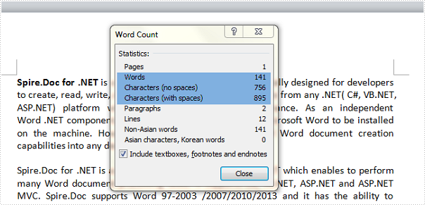 Count the number of words in a document in C#, VB.NET
