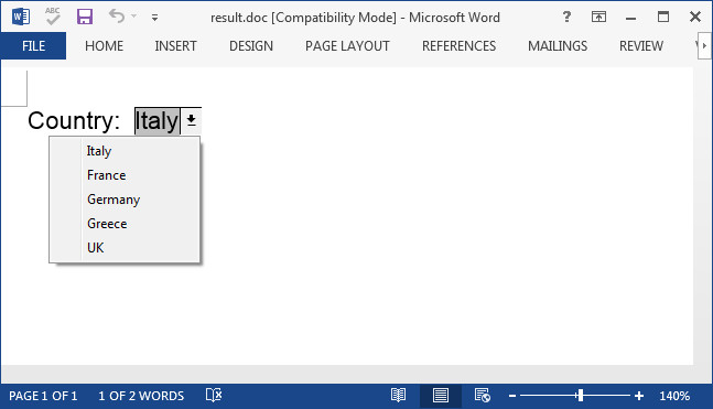 How to Create Dropdown Form Field in Word in WPF