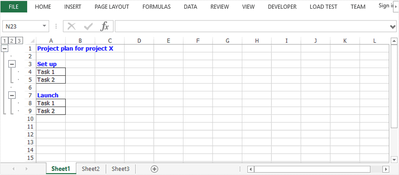 Create Nested Groups in Excel in Java
