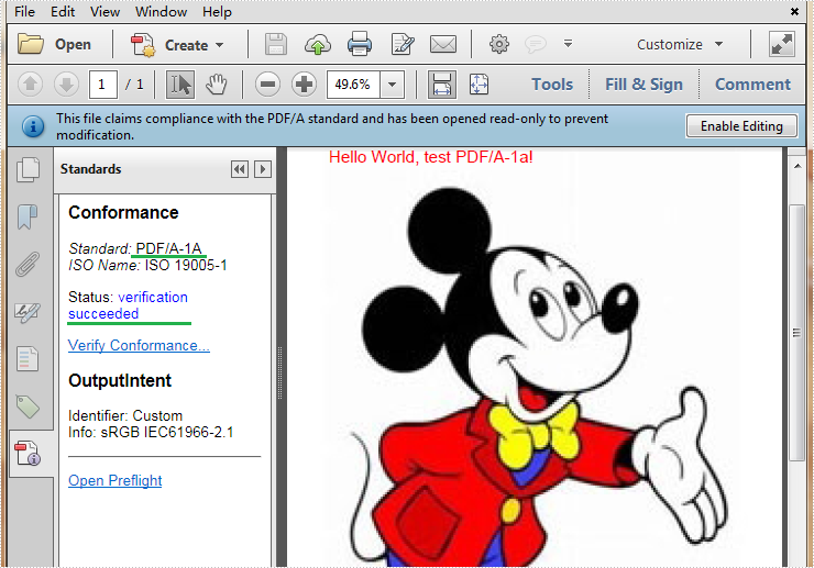 Create PDF/A-1a file in C#