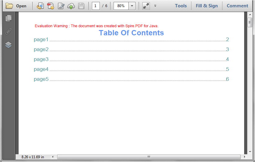 Create Table of Contents (TOC) in PDF in Java