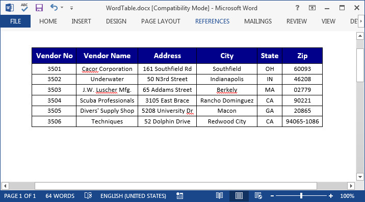 Create Word Table in WPF with C#