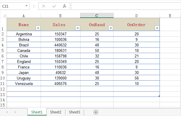 Create a table in Excel in Java