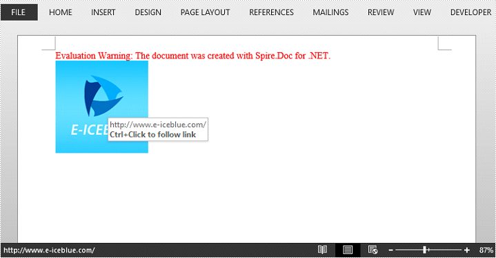 Create an Image Hyperlink in Word in C#, VB.NET