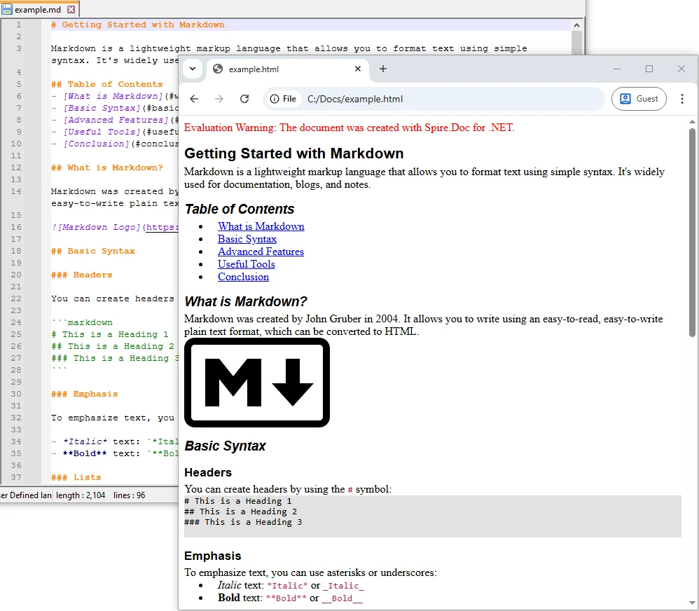 C# Example to Convert Markdown File to HTML