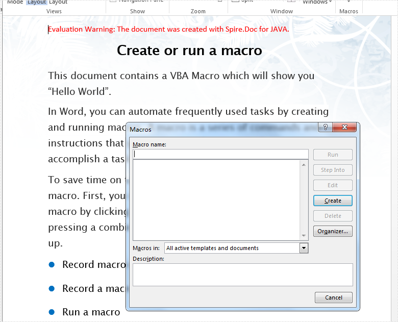 create, run, edit, or delete a macro for word mac