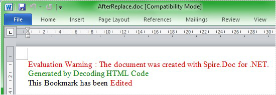 Edit and replace bookmark with HTML