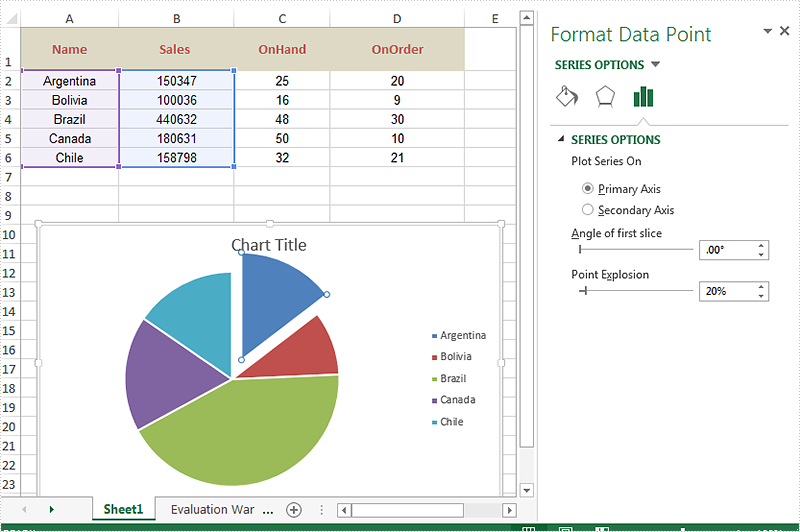 How to explode a pie chart sections in C#