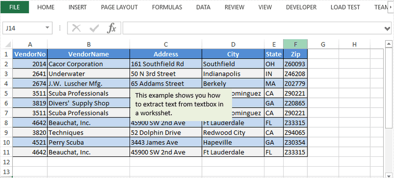 Extract Text from Textbox in Excel in Java