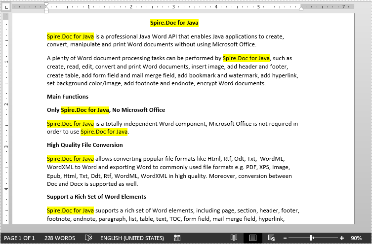 Find and Highlight Text in Word in Java
