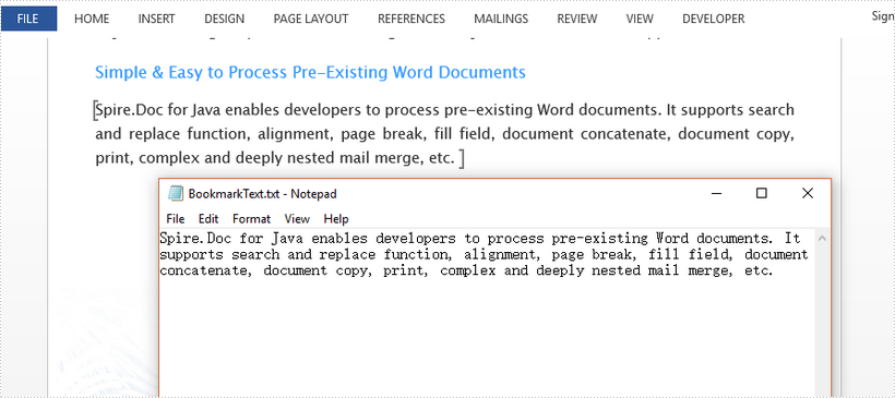 Get Bookmark Text in Java