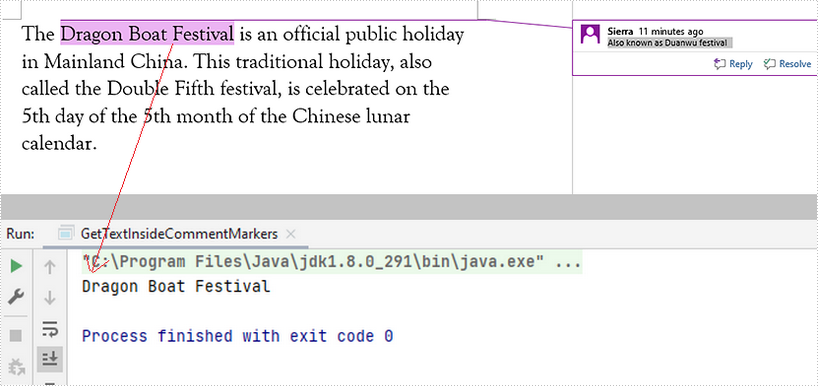 Java: Get Text Between Two Comment Marks in Word