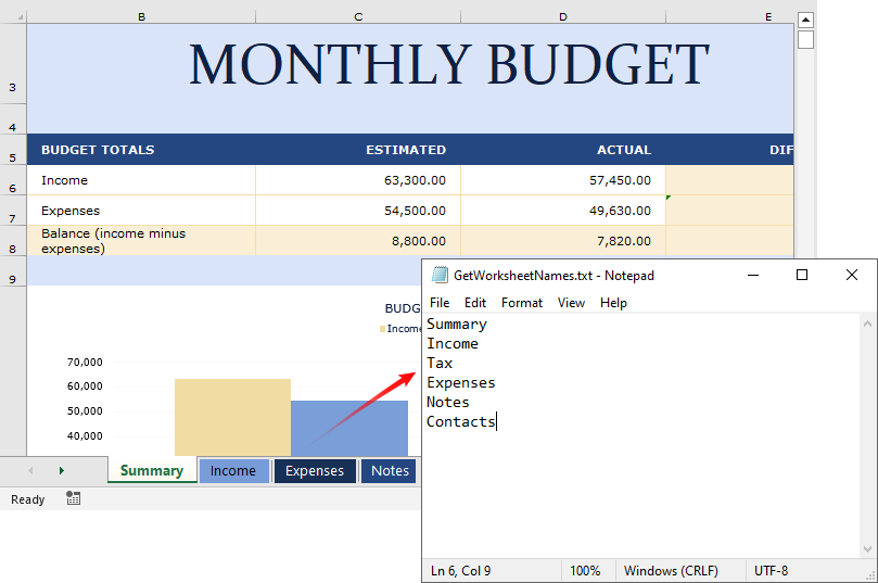 Extract the names of all worksheet in an Excel workbook