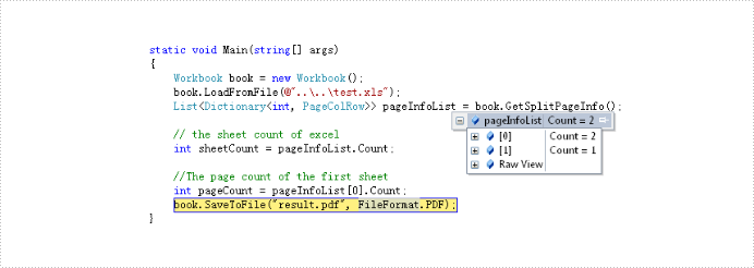 Get information of pagination in Excel document