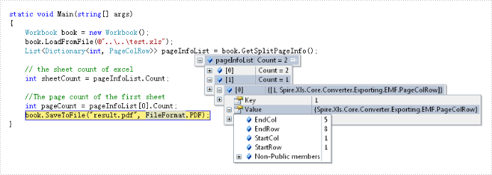 Get information of pagination in Excel document