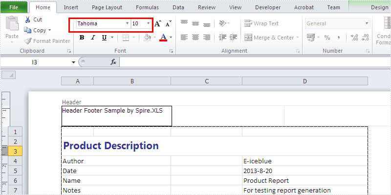 How to change the font and size for Excel header and footer in C#