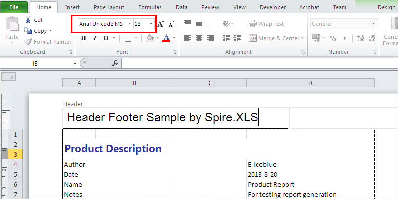 How to change the font and size for Excel header and footer in C#