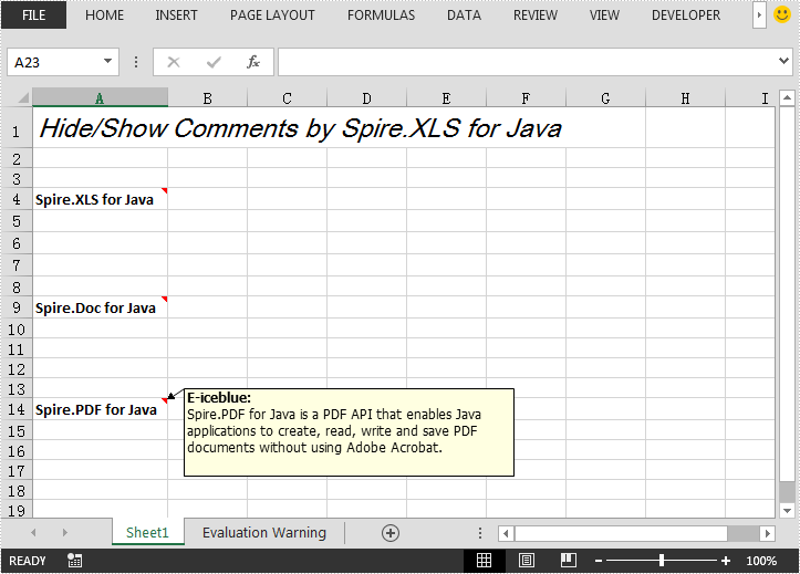 Hide or Show Comments in Excel in Java