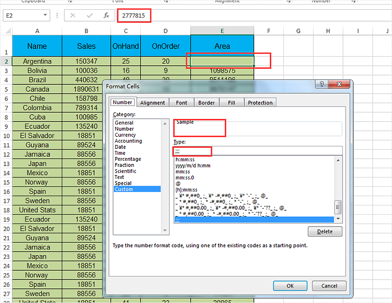 Hide the content on Cell by setting the number format