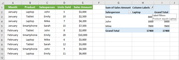 filter column field data in excel pivot table with python