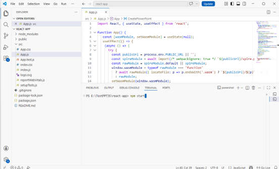 Start your React project by running npm start