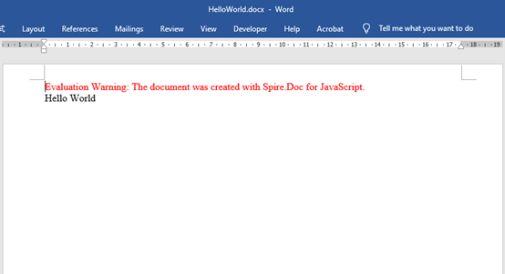 A Word file generated by JavaScript code