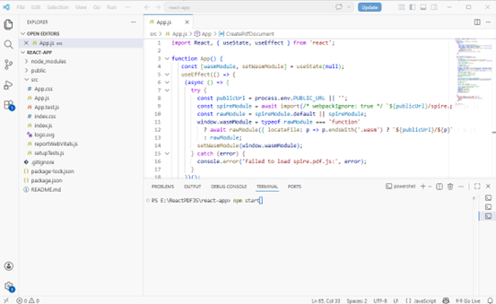 Start your react project by running npm start
