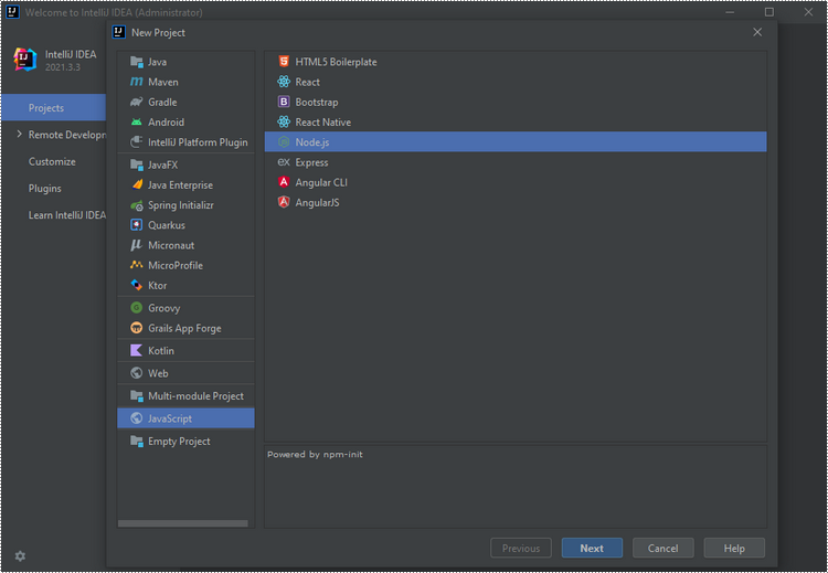 Create a Node.js project