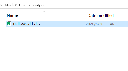 Excel file generated by JavaScript code.