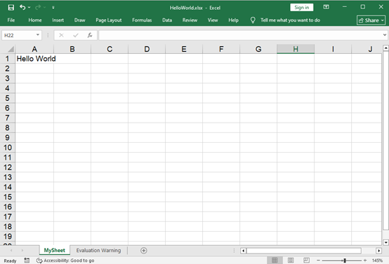 Excel file generated by JavaScript code.