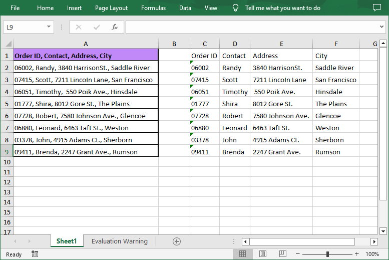 Split Excel data in one column into multiple columns