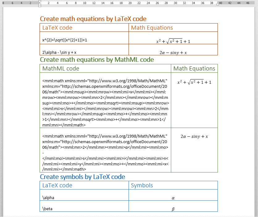 Insert Math Equations and Symbols in Word Document in Java