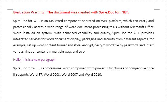 Insert a Paragraph to Word Document in WPF with C#, VB.NET