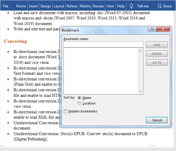 Java: Add or Remove Bookmarks in Word