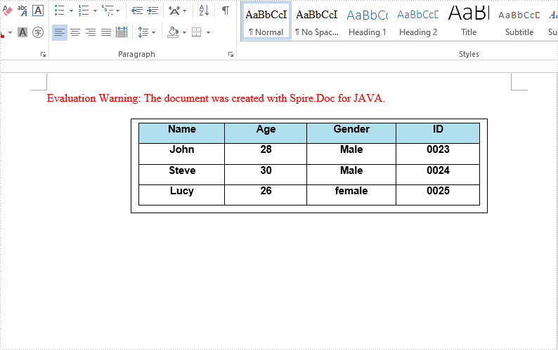 Insert table to Text Box in Word in Java