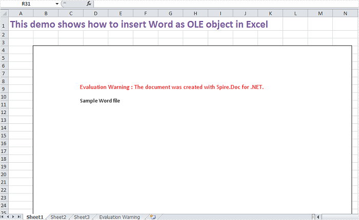 How to Insert OLE Object in Excel in C#, VB.NET
