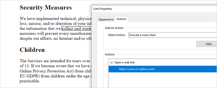 A web link annotation displayed on a PDF page