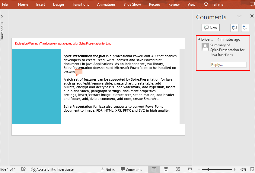 Java: Add, Change or Delete Comments in PowerPoint 