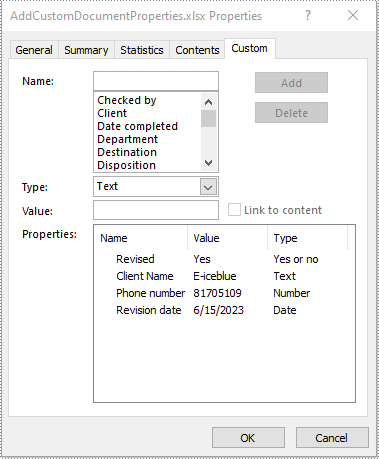Java: Add Document Properties to Excel