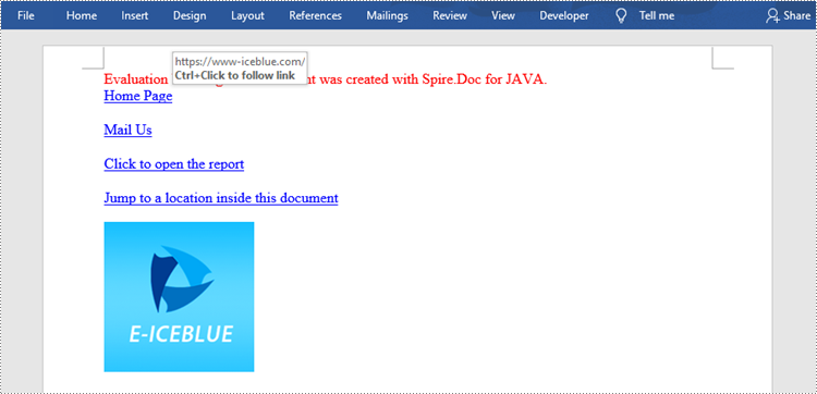 Java: Add Hyperlinks to Word Documents