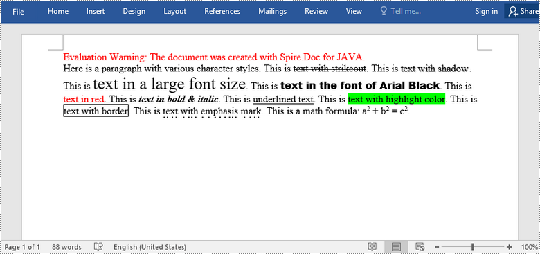 Java: Apply Formatting to Characters in Word