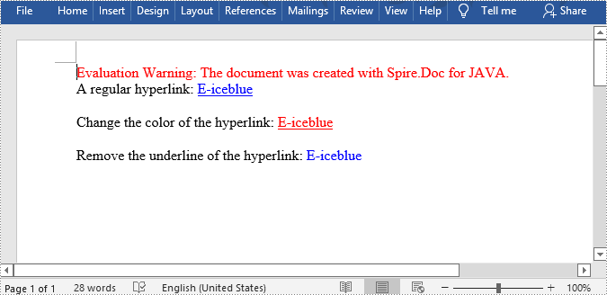 Java: Change the Color or Remove the Underline of Hyperlinks in Word
