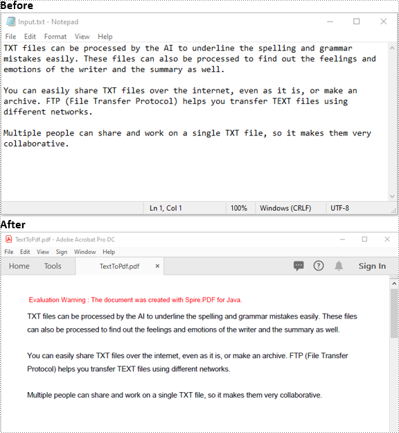 Java: Convert Text Files to PDF