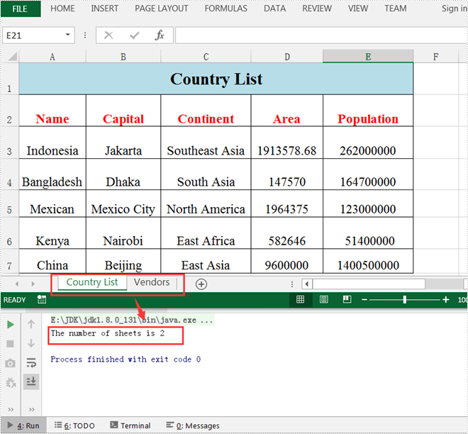 Java: Count the Number of Worksheets in Excel