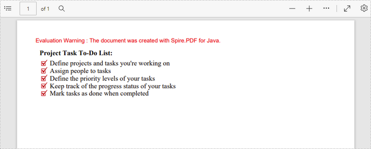 Java: Create Lists in PDF Documents