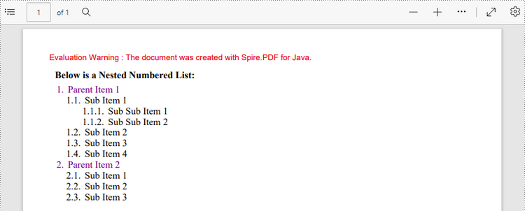 Java: Create Lists in PDF Documents