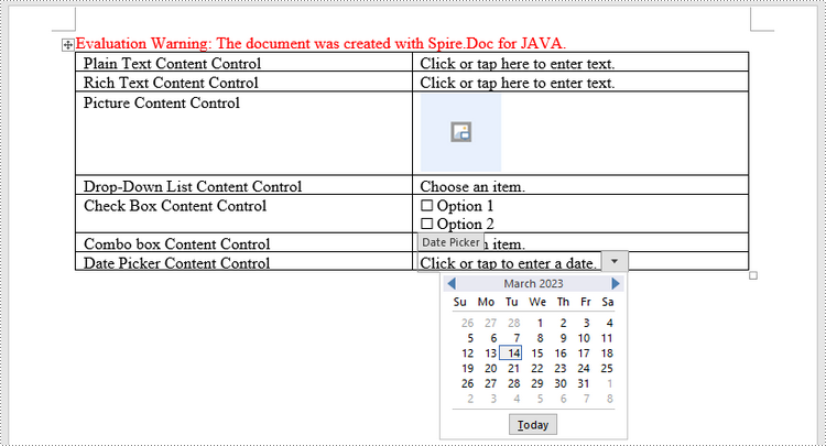 Java: Create a Fillable Form in Word