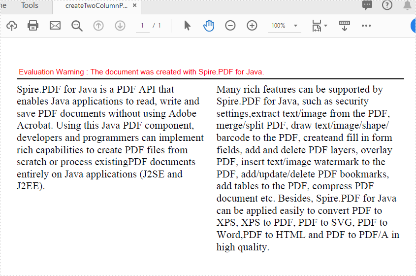 Java: Create a Multi-Column PDF