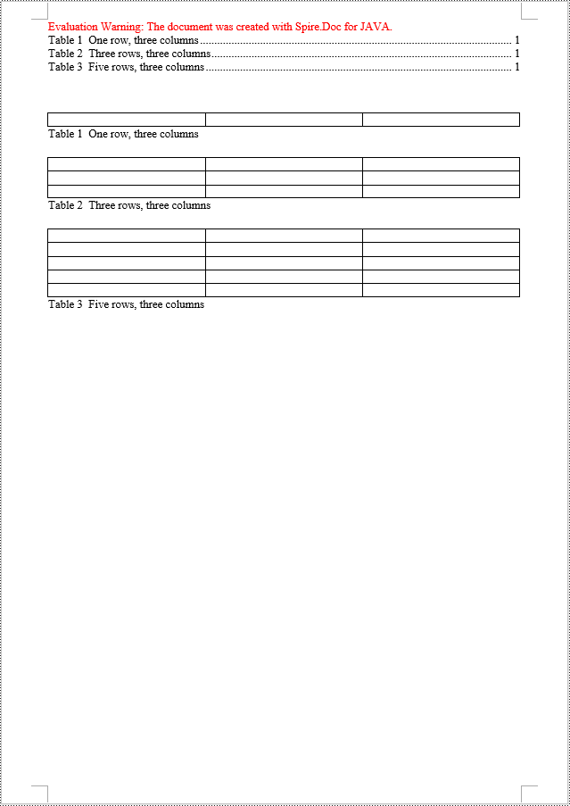 Java: Create a Table Of Contents for a Newly Created Word Document